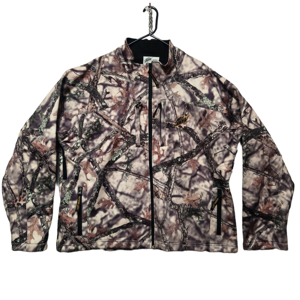 MOUNTAIN DEW Camo Softshell Jacket Mens 2XL Realtree Full Zip Fleece Lined